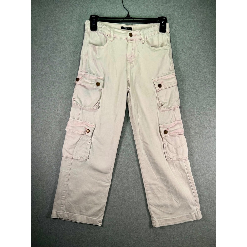 Blue*Forever 21 Kids Girls Size 9/10 Light Pink Denim Cargo Pants Wide Leg